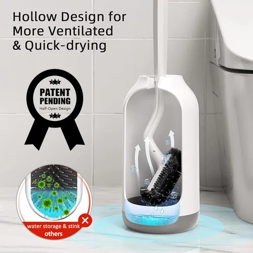 Miniatura 4 de HAMITOR Juego de Portaescobillas para Inodoro: Cepillo Limpiador de Inodoro de Limpieza Profunda para Baño Debajo del Borde con Cerdas Curvadas