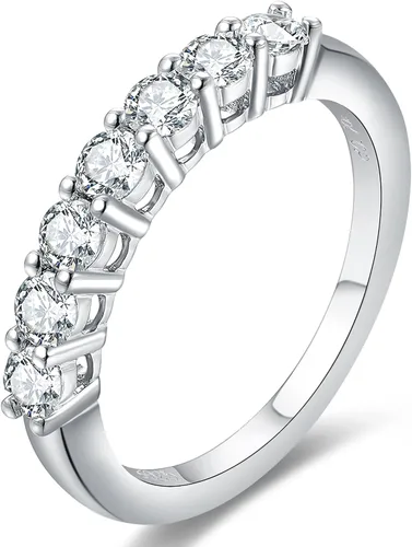 IRROYA Anillos de boda de moissanita genuina para mujer, 7 piedras, corte redondo, 0.70 quilates, anillos de boda de moissanita para mujer, chapados