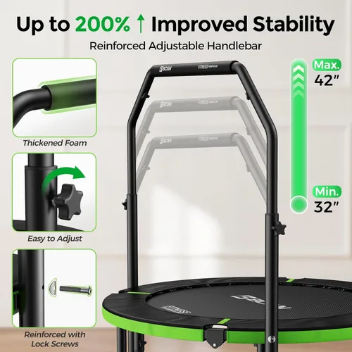 Miniatura 3 de BCAN SP3 40"/48" Foldable Mini Trampoline, Rebounder Trampoline for Adults, U/T Adjustable Foam Handle, Exercise Rebounder for Adults Indoor/Garden