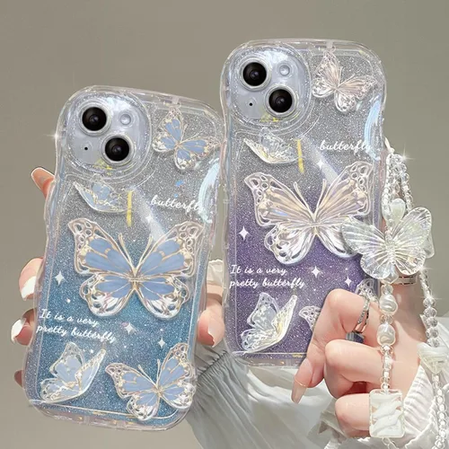 Miniatura 2 de Funda compatible con iPhone 11 para mujeres y niñas, bonita funda de mariposa con purpurina, antiarañazos, a prueba de golpes, color azul