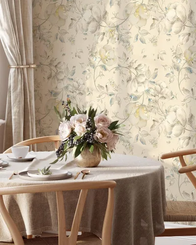 Papel tapiz de dibujo floral beige | Mural floral de acuarela extraíble | Papel tapiz autoadhesivo floral pastel (1 rollo de 24 pulgadas de ancho x
