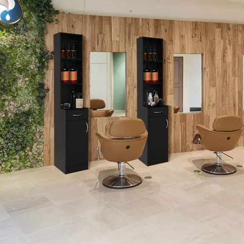 Miniatura 5 de mefeir Salon Station, gabinete de almacenamiento para peluquero con cajón, 5 compartimentos y estante, MDF duradero, equipo organizador para salón