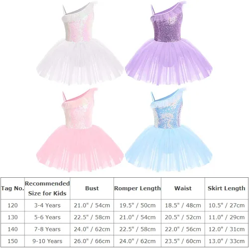 Miniatura 4 de IDOPIP Vestido de ballet de un hombro con volantes lentejuelas para niñas tutú con falda leotardo de bailarina disfraz para niños pequeños