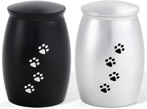 Miniatura 10 de Urnas de cremación pequeñas de 2.67 pulgadas para cenizas de perros o gatos, mini recuerdo de cenizas negras para mascotas con huella de pata
