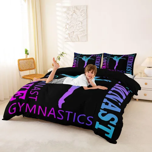 Miniatura 6 de Feelyou Love Gymnastics - Juego de ropa de cama de gimnasia para niñas y niños, ejercicios de suelo, ballet, funda de edredón decorativa de Multi 902