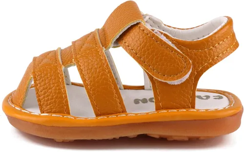 Miniatura 3 de QIETION Sandalias chirriantes para niños y niñas pequeños, puntera cerrada, suela de goma antideslizante, zapatos para primeros pasos