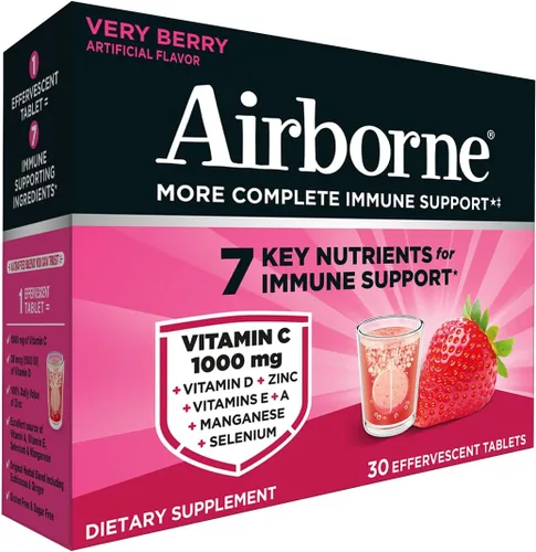 Miniatura 14 de Airborne 1000 mg de vitamina C con vitamina D y zinc, suplemento de apoyo inmunológico multivitamínico sin azúcar, antioxidantes vitaminas A C