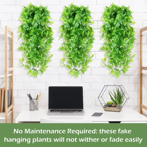 Miniatura 3 de Hoteam 12 Piezas Plantas Colgantes Artificiales de 32 Pulgadas Enredaderas de Hiedra Falsa con Hojas Falsas Plantas Artificiales de Patio Vegetación
