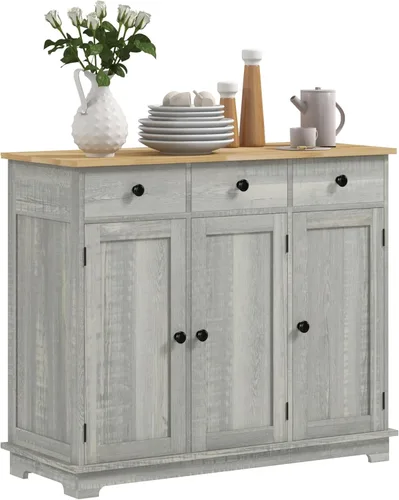 Miniatura 25 de HOMCOM Aparador de buffet con encimera de madera maciza, gabinete de almacenamiento de cocina moderno, gabinete de barra de café con 2 cajones, Negro