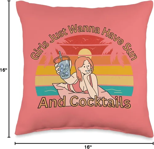 Miniatura 4 de You're Too Krazy Designs Girls Just Wanna Have Sun and Cocktails Squad Trip - Almohada para mujer, 16 x 16 pulgadas, multicolor