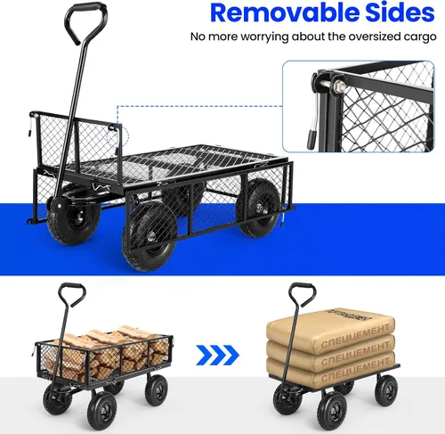 Miniatura 4 de Carrito de jardín, carrito de jardín de acero de malla de servicio pesado de 880 libras de capacidad con lados removibles para convertir