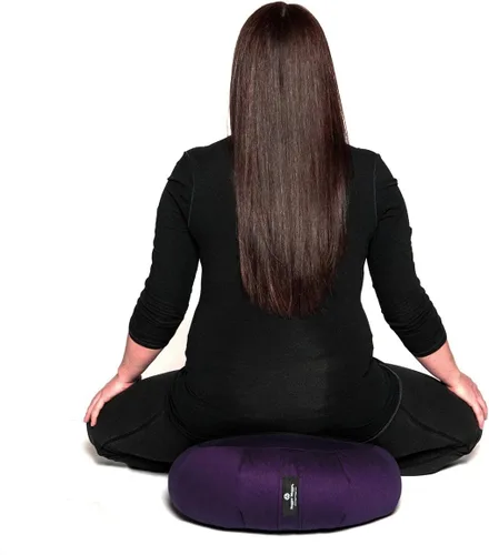 Miniatura 2 de Hugger Mugger Cojín de meditación Zafu - Soporte para sentarse con patas cruzadas, relleno de trigo sarraceno, tela duradera, mango cómodo, hecho a
