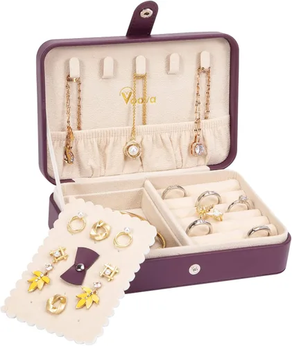 Voova Pequeña caja organizadora de joyas, estuche de viaje para mujeres, adolescentes, niñas, mini cajas de almacenamiento de joyas portátiles de