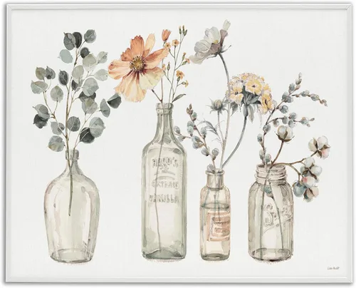 Stupell Industries Ramos florales antiguos en frascos, arte giclée enmarcado, blanco, 20 x 16 pulgadas, fácil de colgar y resistente, fabricado en