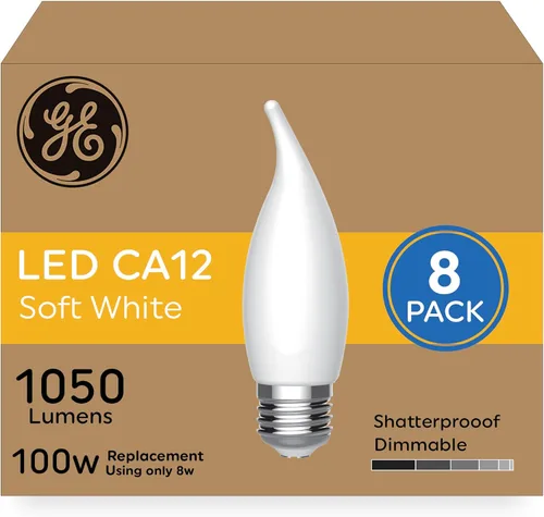 Miniatura 7 de GE Bombillas LED Ultra Brillantes, 100W, Luces de Vela Luz de Día, Bombillas Decorativas Transparentes CA12, Base Candelabra (Paquete de 3)
