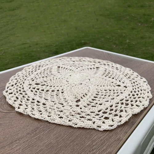 Miniatura 4 de Hsvanyr Mantel redondo de algodón para mesitas de noche, manteles individuales para centros de mesa, manteles individuales de vidrio beige