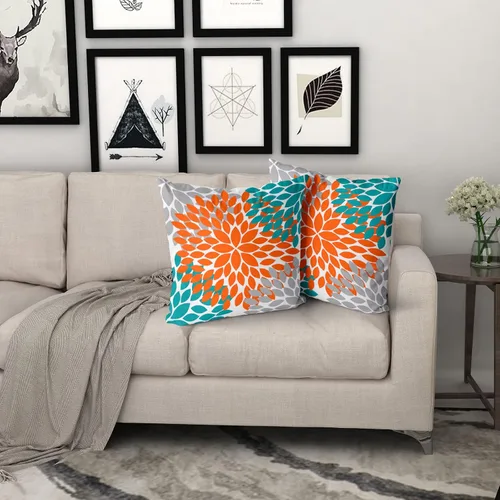 Miniatura 6 de Kawani Fundas para Almohada Naranja Turquesa Gris 20x20 Dahlias Floral Modernas Fundas de Almohada de Estilo Rústico de Granja para Sofá de Algodón