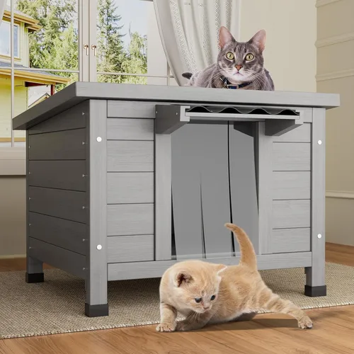 Miniatura 7 de TIMHAKA Casa para Gatos al Aire Libre, Refugio Aislado para Gatos Ferales de Interior Impermeable con Piso Elevado, Gran Recinto Exterior para Gatos