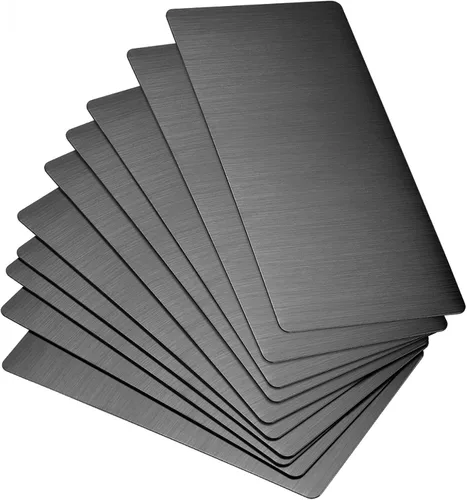 Miniatura 11 de uxcell Tarjeta de metal en blanco de 3.150 x 1.575 x 0.016 in, placa de acero inoxidable 201 cepillado para bricolaje impresión láser grabado negro