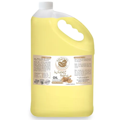 Bella Terra Oils Aceite de germen de trigo puro – 1 galón, alto contenido de vitamina E, rico en nutrientes, potenciador del brillo del cabello,