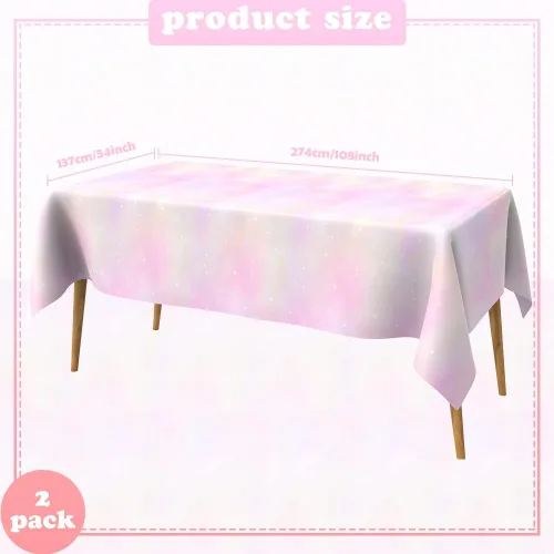 Miniatura 2 de Bsofing Mantel desechable de arcoíris pastel, 2 piezas, mantel rectangular de plástico impermeable para picnic, cumpleaños, aniversario, boda