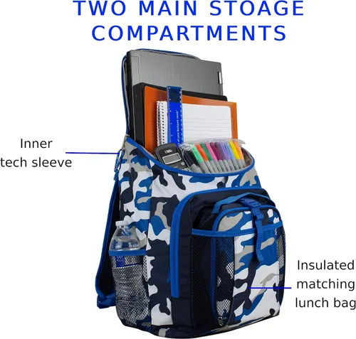 Miniatura 6 de FUEL Combo de mochila con lonchera 18 pulgadas, de lujo, dos compartimentos, resistente al agua, con bolsillos laterales para botella de agua