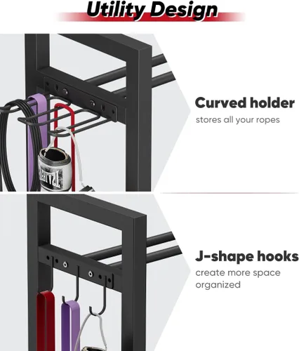 Miniatura 3 de Soporte ajustable para mancuernas y pesas rusas, organizador de metal resistente para entrenamiento de gimnasio en casa con gancho para accesorios