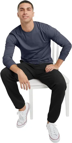 Miniatura 5 de Hanes Camiseta de algodón de manga larga para hombre, camiseta clásica de cuello redondo para hombre, disponible en tallas altas