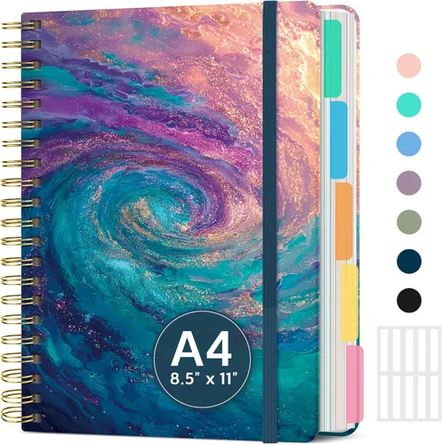 Miniatura 41 de Cuadernos grandes de espiral rayados para el trabajo con divisores y pestañas extraíbles, 8.5 x 11 pulgadas, bonito cuaderno de tapa dura de 5 A