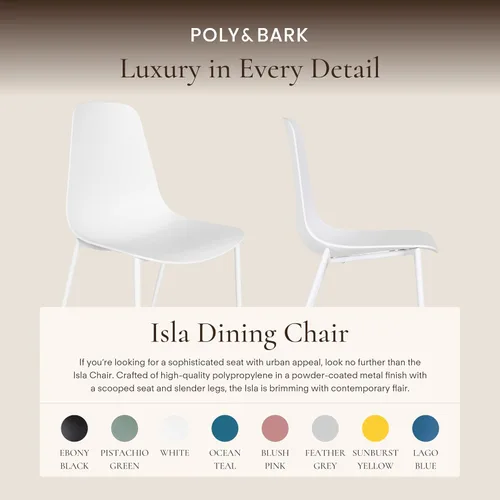 Miniatura 4 de POLY & BARK Isla Modern - Juego de 4 sillas de comedor de plástico modernas de mediados de siglo con patas de metal, sillas de cocina y comedor