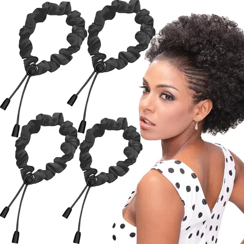 4 piezas de ligas de satén ajustables negras para mujeres y niñas, ligas de cabello suaves que la seda para cabello rizado natural espeso de 4c,