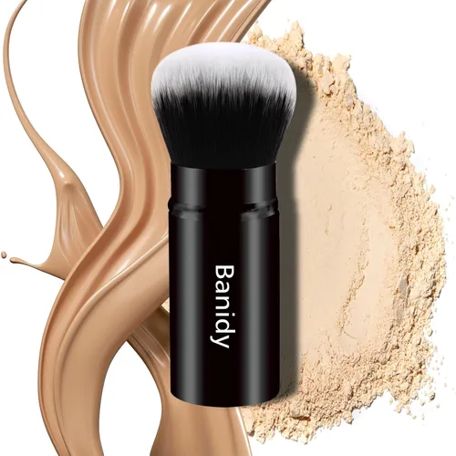 Miniatura 9 de Brocha de maquillaje Kabuki para la cara, retráctil, cepillo Kabuki de viaje, portátil, impecable para base, rubor en polvo, bronceador, pulido