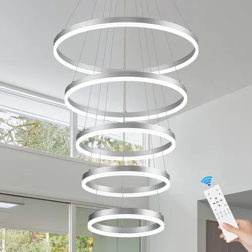 Miniatura 17 de Benkut Lámpara colgante LED moderna D24 pulgadas, color negro dorado, lámpara LED circular regulable, 1 anillo con control remoto, luz colgante
