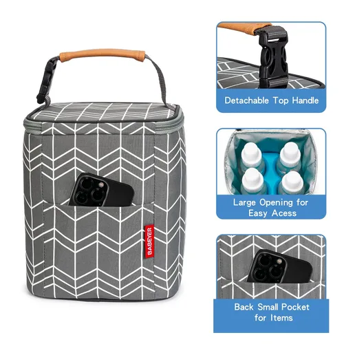 Miniatura 4 de Bolsa térmica para leche materna BABEYER con paquete de hielo, se ajusta a 4 biberones de hasta 9 onzas, bolsa grande para biberones para madres Ola