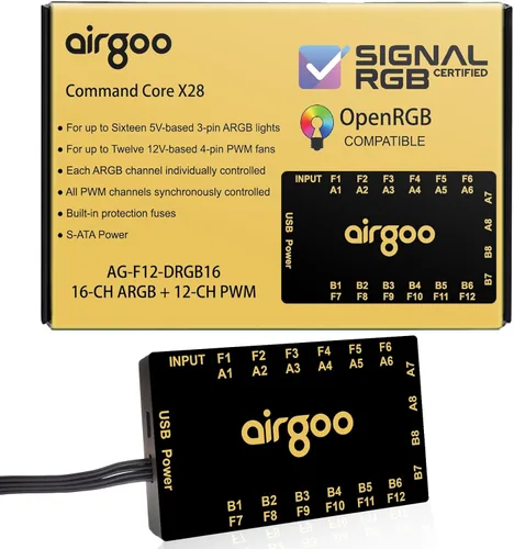 Airgoo Command Core X28, controlador magnético ARGB de 16 canales y concentrador de ventilador PWM de 12 canales 2 en 1, iluminación de PC y