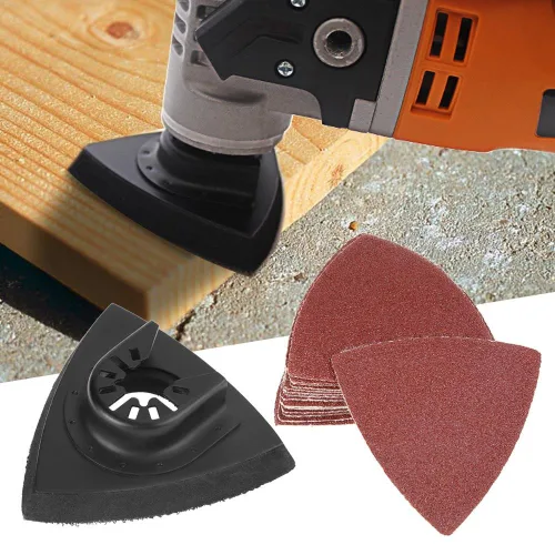 Miniatura 8 de Almohadillas de lijado oscilantes, 82 piezas universales triangulares y hojas de papel de lija de dedo con soportes de acero al carbono para lijado