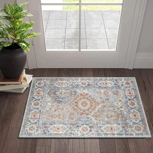 Miniatura 16 de Fashionwu Alfombra de baño con diseño floral para pasillo, alfombra moderna envejecida para sala de estar, alfombra turca, alfombra estética