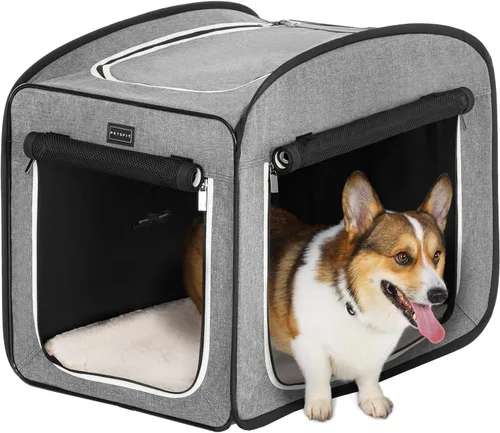 Miniatura 11 de Petsfit Jaula plegable para perros, jaula de viaje para gatos y cachorros, jaula pequeña emergente para mascotas para interiores y exteriores, Gris