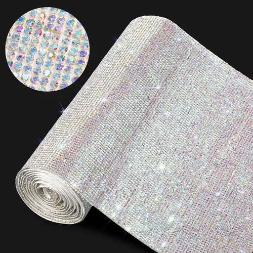 Outus 60750 Piezas Lámina de Pedrería Brillante 59 x 7.87 Pulgadas Pegatina de Pedrería Autoadhesiva de Cristal Brillante con Diamantes de Imitación