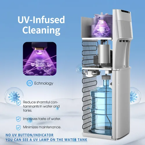 Miniatura 4 de Dispensador de agua con carga inferior autolimpiante para botellas de 3-5 galones, agua caliente, fría y a temperatura ambiente, cerradura