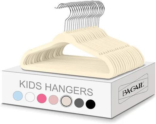 Miniatura 10 de BAGAIL - 50 perchas de terciopelo para niños, de 28 cm, perchas para ropa de niños, antideslizantes, para bebés y niños pequeños (negro)