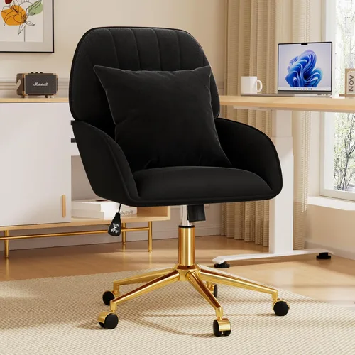 Miniatura 2 de Silla de escritorio para oficina en casa, cómoda con ruedas ajustables giratorias, moderna silla de maquillaje de terciopelo con respaldo
