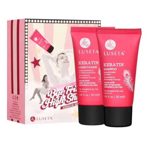 Luseta - Juego de champú y acondicionador de viaje de queratina para cabello seco, dañado o tratado con color, suavizar e hidratar, mini kit de