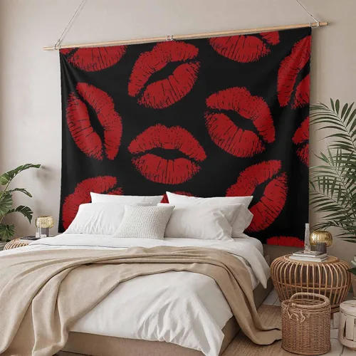 Miniatura 4 de LooPoP Tapiz para colgar en la pared, tapices estéticos de labios rojos, tapiz negro sexy para dormitorio, sala de estar, dormitorio universitario