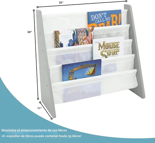 Miniatura 3 de Humble Crew - Estantería para niños de 4 niveles, madera gris/blanca - Estantería premium para habitaciones infantiles con cuatro bolsillos