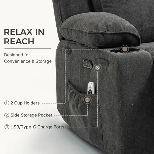 Miniatura 7 de Sillón reclinable eléctrico con balanceo, giratorio y deslizador, silla de guardería con botón de un toque, masaje vibratorio y calor, puertos