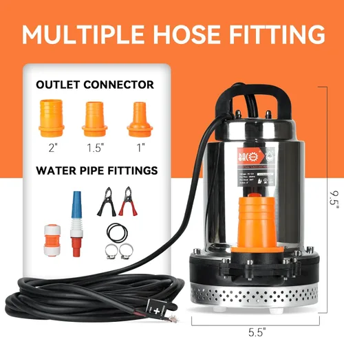 Miniatura 2 de BACOENG DC 12V Bomba de agua solar, bomba de pozo sumergible 20 pies, elevación de 20 GPM para granja y rancho