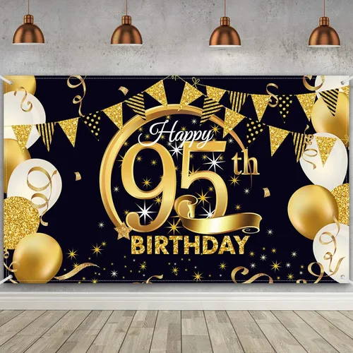 Miniatura 12 de Decoración de fiesta de cumpleaños número 15, cartel póster de tela extra grande negro y dorado para telón de fondo de cabina de fotos