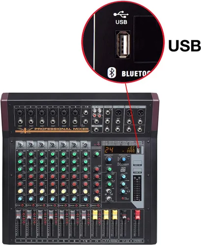 Miniatura 3 de Boytone BT-88MX- Mezclador de sonido de audio Bluetooth Studio de 9 canales, interfaz de controlador de sonido DJ, conector de micrófono XLR, 1