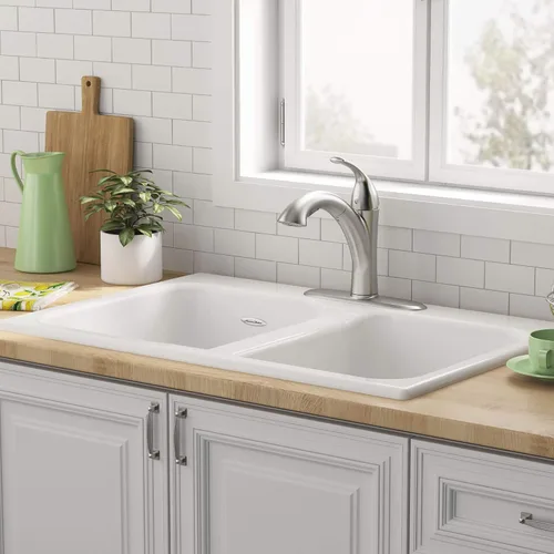Miniatura 4 de American Standard 77DB33223.308 - Fregadero de cocina de hierro fundido con membrillo de 33 x 22 pulgadas, montaje superior, 3 agujeros